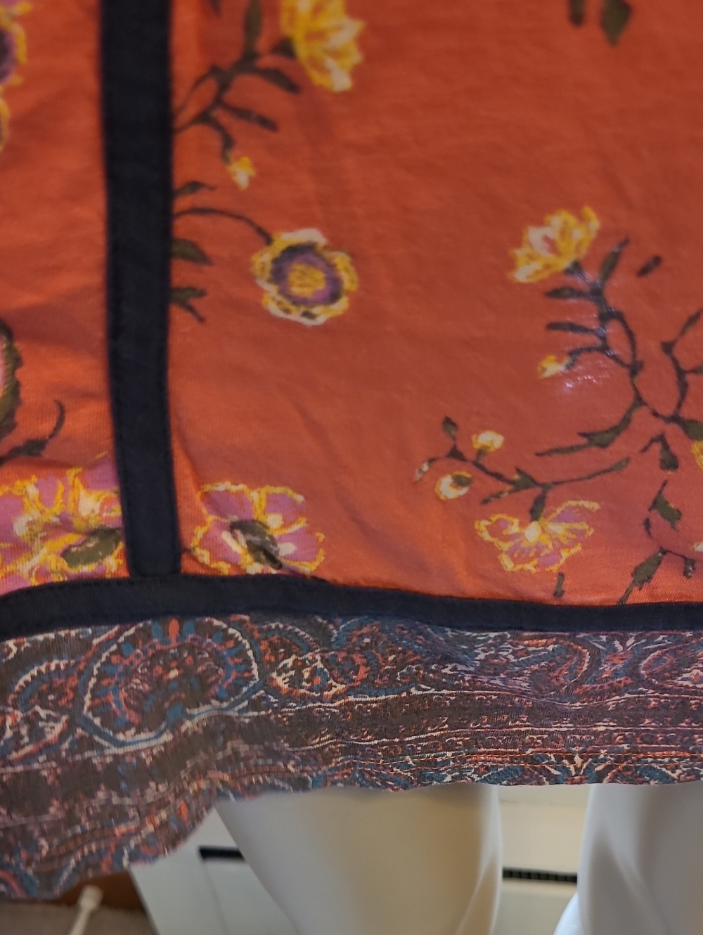 Lucky Brand Orange Floral Boho Tunic with Navy Trim. Size 2X. - Picture 3 of 7